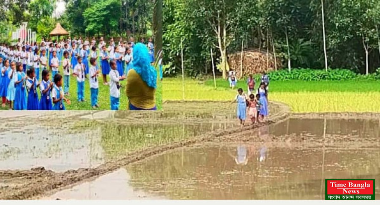 দিনাজপুরের বিরলে নিরাপদ সড়কের অভাবে আইল ধরে স্কুলে যাতায়াত