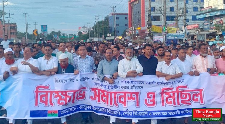 দেশ অস্থিতিশীল করার প্রতিবাদে ভালুকায় বিএনপির বিক্ষোভ মিছিল ও সমাবেশ